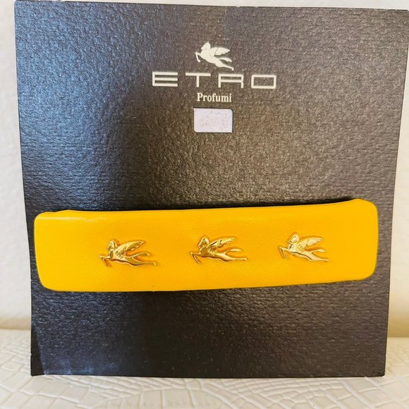 Etro Accessories - ETRO Milano Made in ITALY Yellow Leather HAIR CLIP Gold Plated PEGASUS 4"x1" NEW